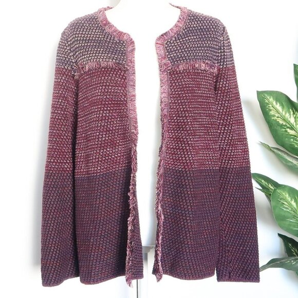 Chico's Knit Purple Marled Fringe Open Front Long Sleeve Cardigan XL - Picture 4 of 16